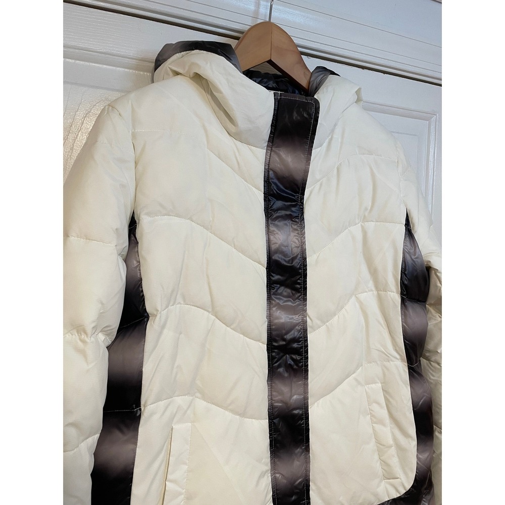 Parkhurst White Grey Puffer Coat Womens M Jacket Hood Long Ski Snow Winter‎